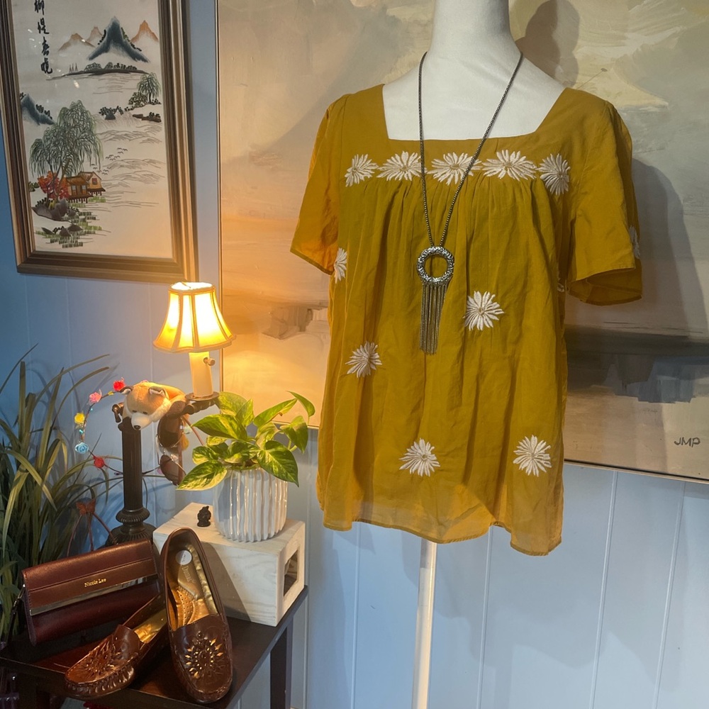 Madewell Yellow Blouse with White Floral Design